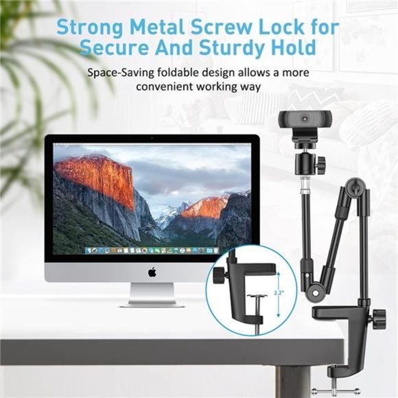 Webcam Stand Camera Mount with Phone Holder, 25 Inch Foldable Flexible Gooseneck - Picture 6 of 6